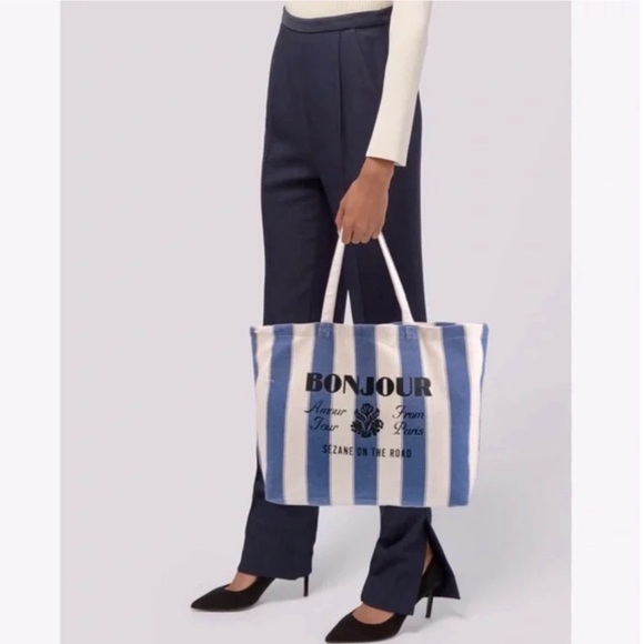 SÉZANE • Blue Striped BonJour Shopper Tote Bag - Picture 5 of 7